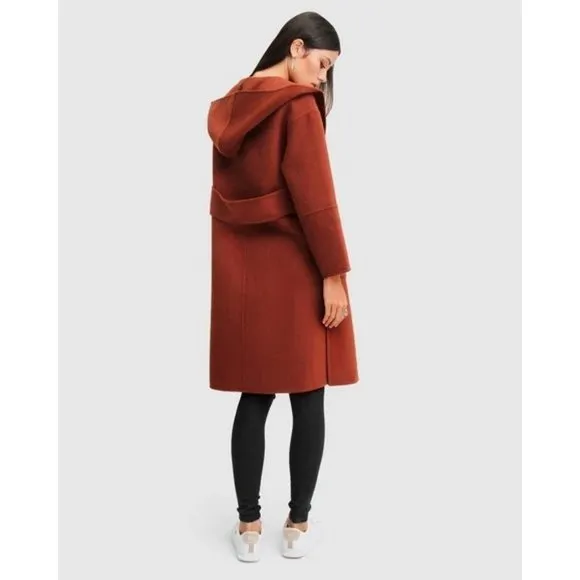 🆕 BELLE &amp; BLOOM Walk This Way Hooded Oversized Wool Blend Coat Rust Medium