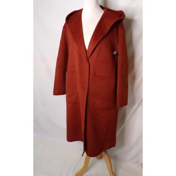 🆕 BELLE &amp; BLOOM Walk This Way Hooded Oversized Wool Blend Coat Rust Medium