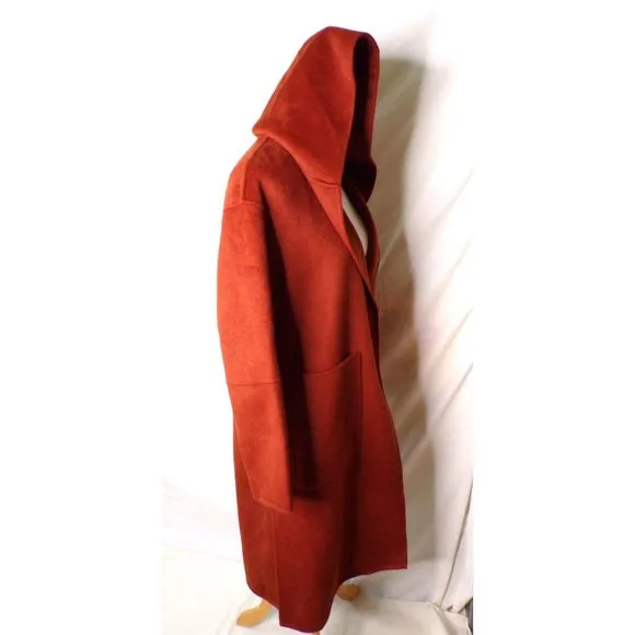 🆕 BELLE &amp; BLOOM Walk This Way Hooded Oversized Wool Blend Coat Rust Medium