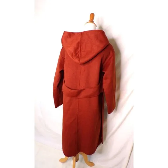 🆕 BELLE &amp; BLOOM Walk This Way Hooded Oversized Wool Blend Coat Rust Medium