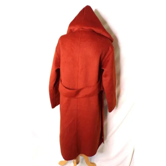 🆕 BELLE &amp; BLOOM Walk This Way Hooded Oversized Wool Blend Coat Rust Medium