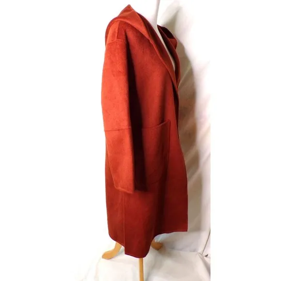 🆕 BELLE &amp; BLOOM Walk This Way Hooded Oversized Wool Blend Coat Rust Medium