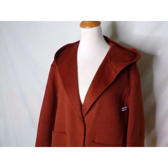 🆕 BELLE &amp; BLOOM Walk This Way Hooded Oversized Wool Blend Coat Rust Medium
