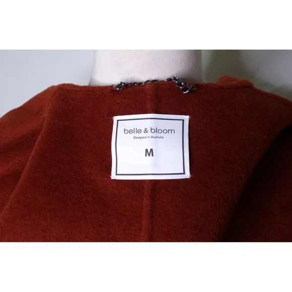 🆕 BELLE &amp; BLOOM Walk This Way Hooded Oversized Wool Blend Coat Rust Medium