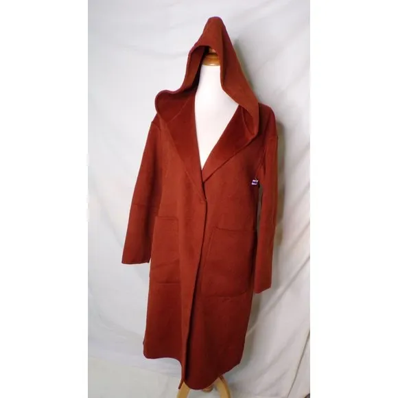 🆕 BELLE &amp; BLOOM Walk This Way Hooded Oversized Wool Blend Coat Rust Medium