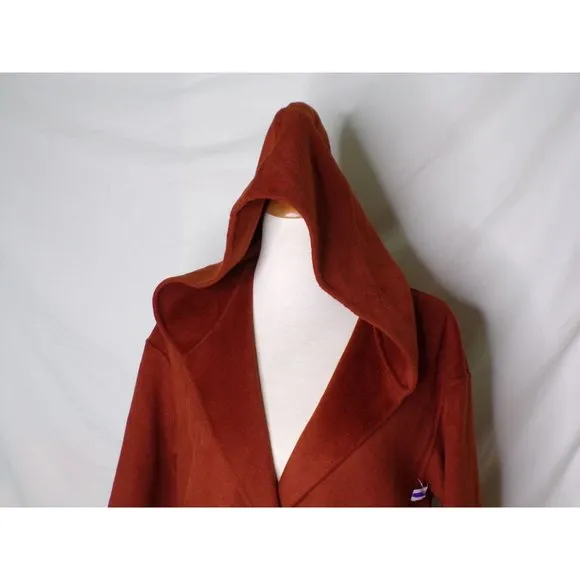 🆕 BELLE &amp; BLOOM Walk This Way Hooded Oversized Wool Blend Coat Rust Medium