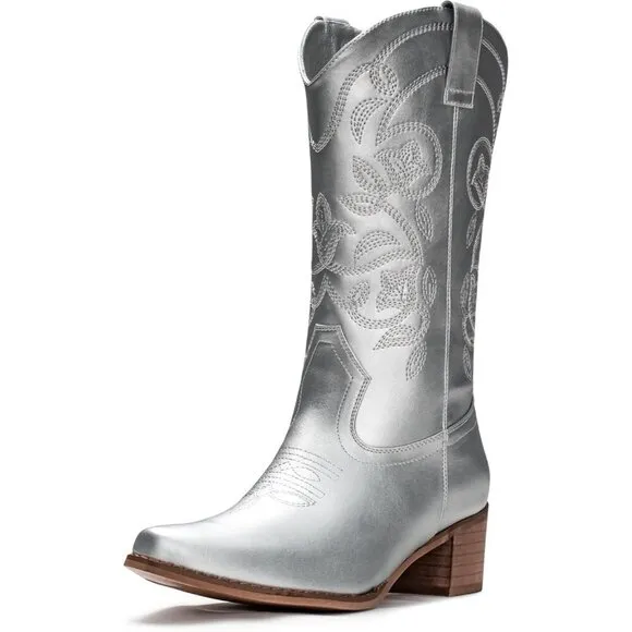 ⭐ IUV Women's Cowboy Boots | Pointy Toe Western Mid-Calf Cowgirl Boots