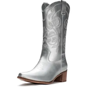 ⭐ IUV Women's Cowboy Boots | Pointy Toe Western Mid-Calf Cowgirl Boots