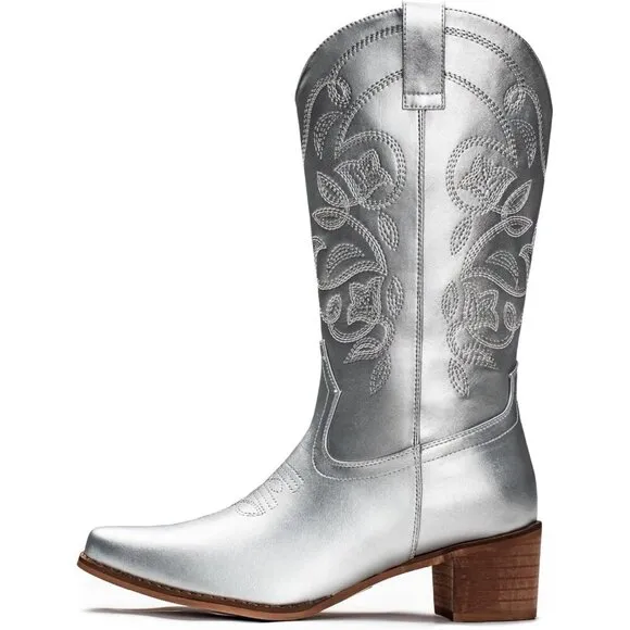 ⭐ IUV Women's Cowboy Boots | Pointy Toe Western Mid-Calf Cowgirl Boots