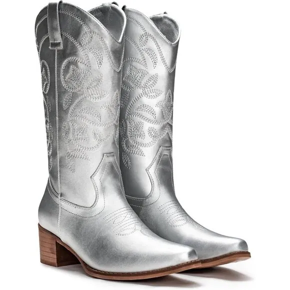 ⭐ IUV Women's Cowboy Boots | Pointy Toe Western Mid-Calf Cowgirl Boots