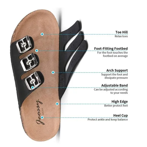 🚫 JEOSSY MILAN Three Buckles and Cork Footbed Slides