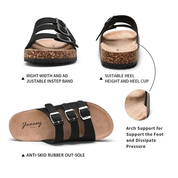 🚫 JEOSSY MILAN Three Buckles and Cork Footbed Slides