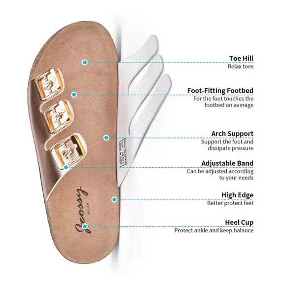 🚫 JEOSSY MILAN Three Buckles with Cork Footbed Slides
