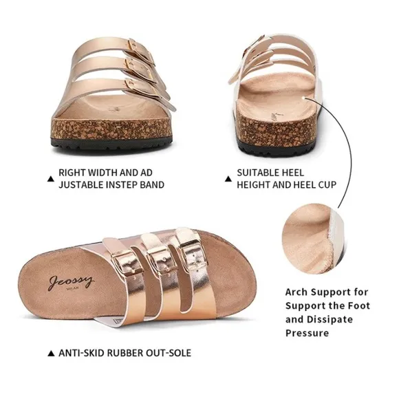 🚫 JEOSSY MILAN Three Buckles with Cork Footbed Slides