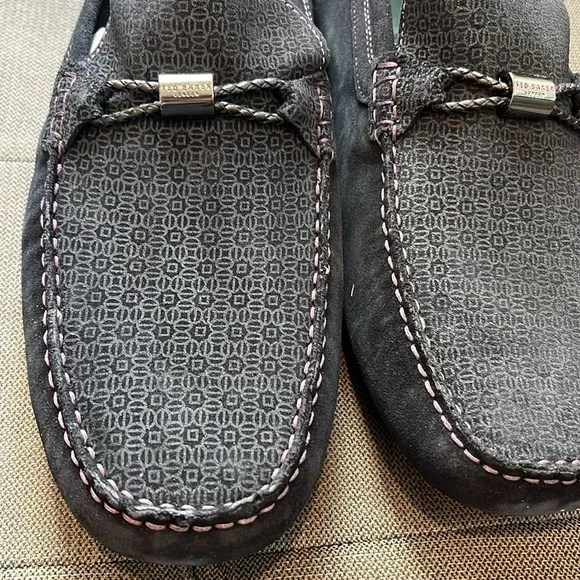 🇪🇸 New Ted Baker London Carlsun 2 Driving Loafers | Suede Geo-Print Blue 13