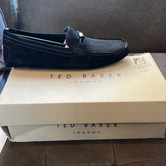 🇪🇸 New Ted Baker London Carlsun 2 Driving Loafers | Suede Geo-Print Blue 13