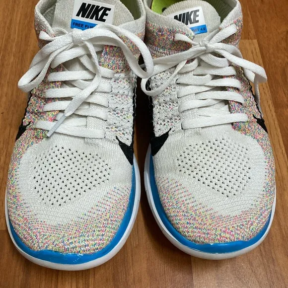 ❤️ Nike Free 4.0 Fly Knit Sneakers White Rainbow Size 8 1/2