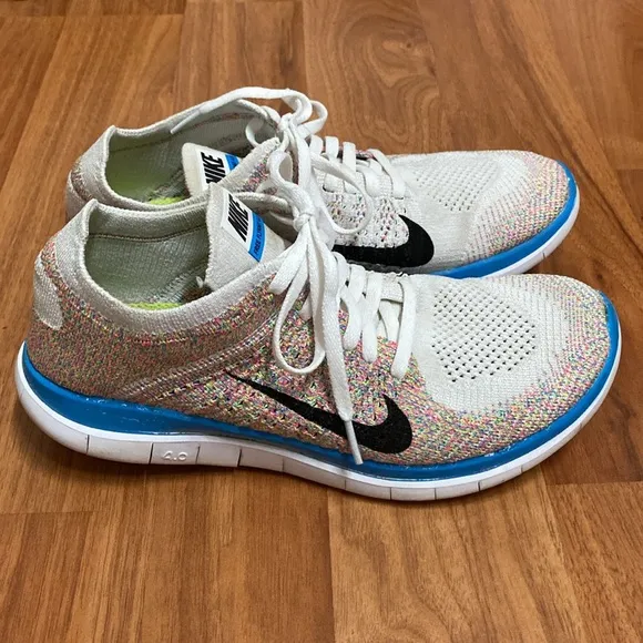 ❤️ Nike Free 4.0 Fly Knit Sneakers White Rainbow Size 8 1/2