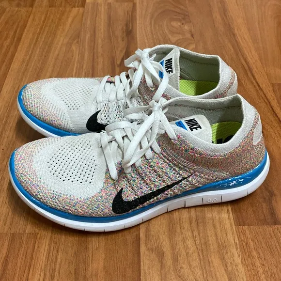 ❤️ Nike Free 4.0 Fly Knit Sneakers White Rainbow Size 8 1/2