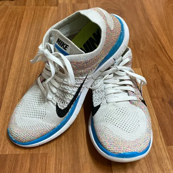 ❤️ Nike Free 4.0 Fly Knit Sneakers White Rainbow Size 8 1/2