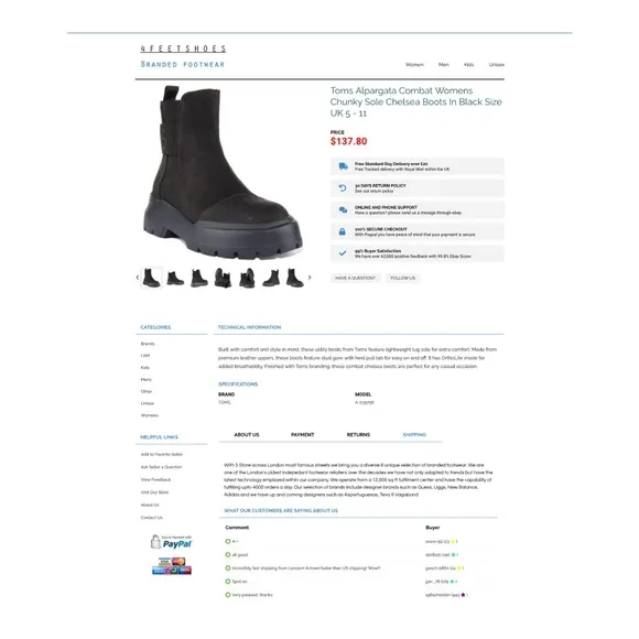 ★ NWT Toms Alpargata Combat Womens Chunky Sole Chelsea Boots  - Black ★