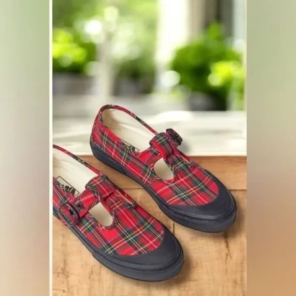🔥 VANS STYLE 93 PLAID MARY JANE SNEAKER IN PLAID RED/BLACK Size 6 Men 7.5 Women