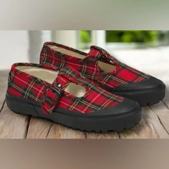 🔥 VANS STYLE 93 PLAID MARY JANE SNEAKER IN PLAID RED/BLACK Size 6 Men 7.5 Women