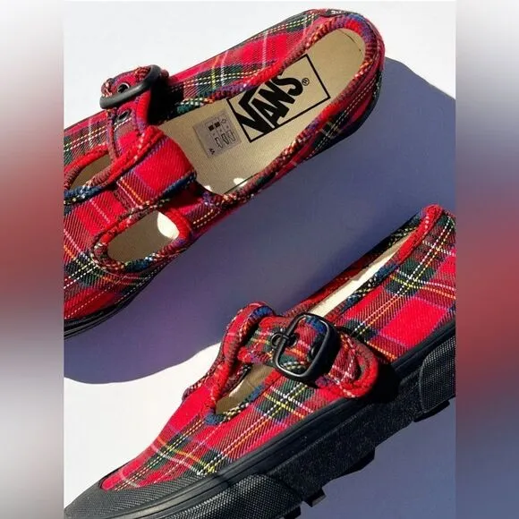 🔥 VANS STYLE 93 PLAID MARY JANE SNEAKER IN PLAID RED/BLACK Size 6 Men 7.5 Women