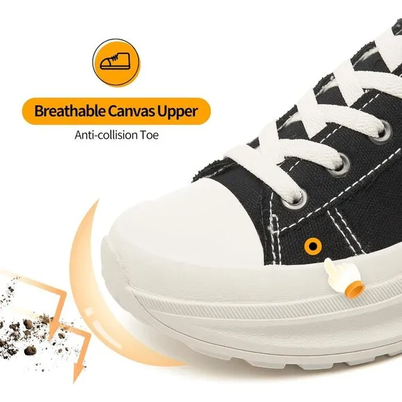 🆕 Women Black Casual Canvas Sneakers Low Top Platform Comfortable Tennis Shoes