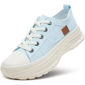 🆕 Women Blue Casual Canvas Sneakers Low Top Platform Comfortable Tennis Shoes