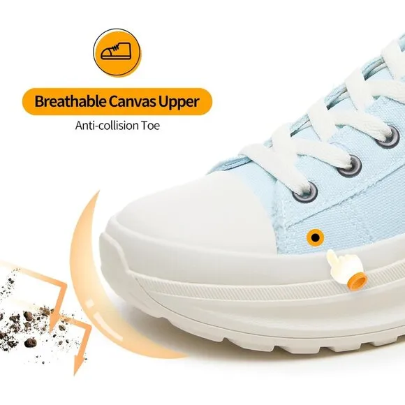 🆕 Women Blue Casual Canvas Sneakers Low Top Platform Comfortable Tennis Shoes