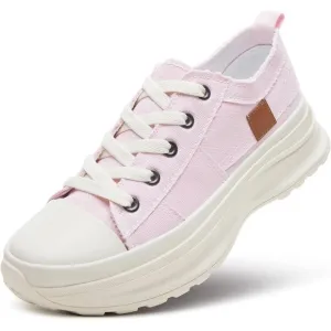 🆕 Women Pink Casual Canvas Sneakers Low Top Platform Comfortable Tennis Shoes