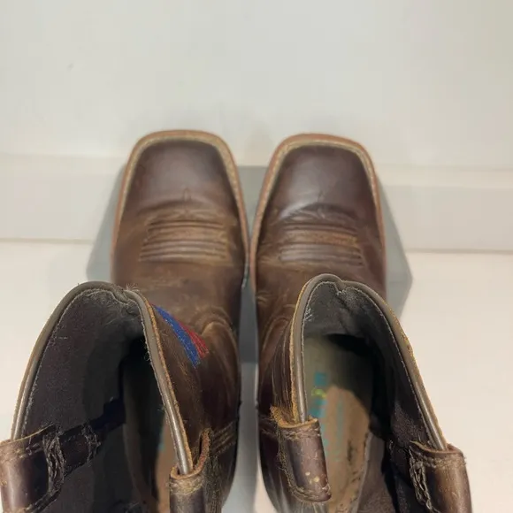 $100 Ariat Kids Patriot Western Boot Brown Leather 10034408 embroid Flag sz 1