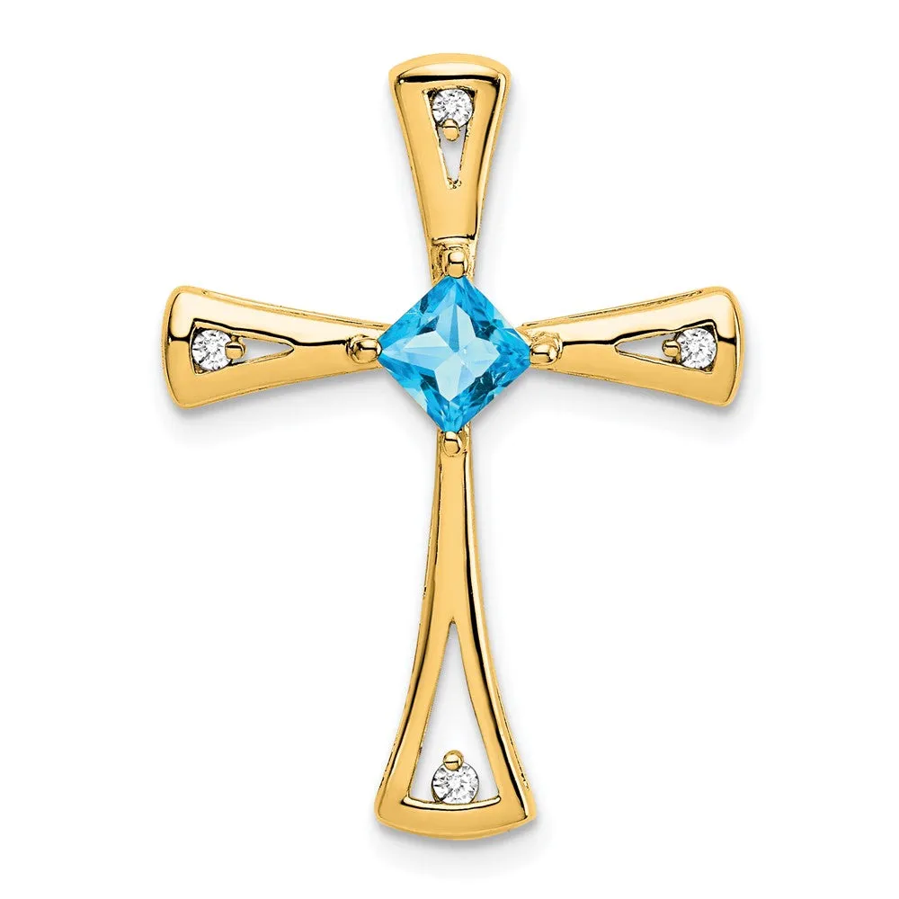 14k Blue Topaz and Diamond Cross Chain Slide