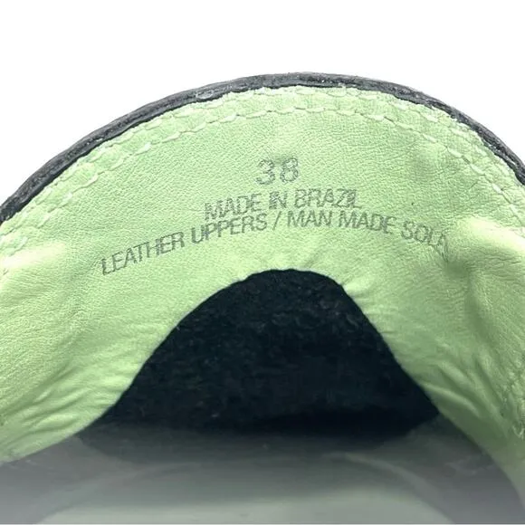 1803 ANTHROPOLOGY BLACK AND GREEN LEATHER ULTRA-CUSHIONED LIGHTWEIGHT FLAT MULES