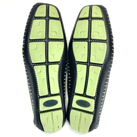 1803 ANTHROPOLOGY BLACK AND GREEN LEATHER ULTRA-CUSHIONED LIGHTWEIGHT FLAT MULES