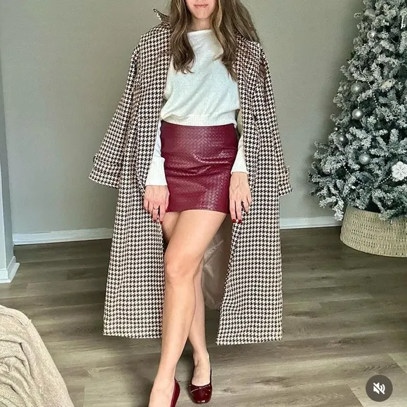 2 piece matching set —  textured faux leather burgundy button vest &amp; mini skirt