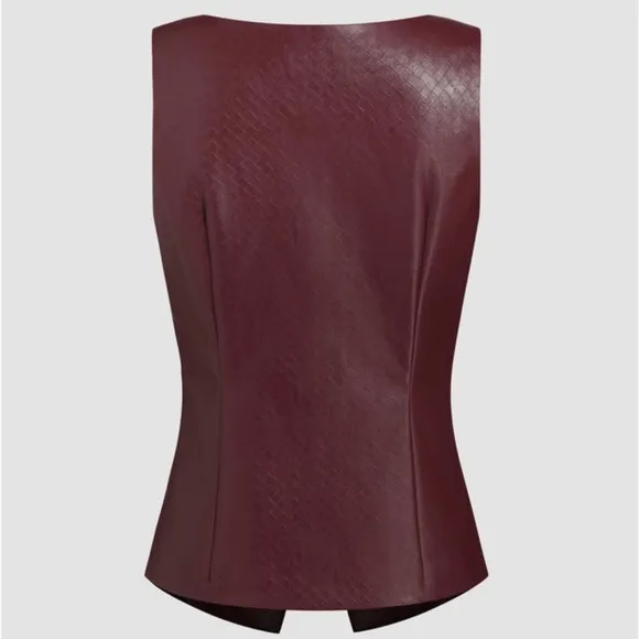 2 piece matching set —  textured faux leather burgundy button vest &amp; mini skirt