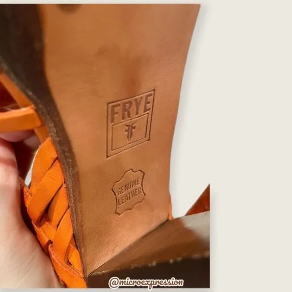 $329 Frye Joy Huarache Cognac Leather Sling Strappy Leather Sandal/Platform Heel