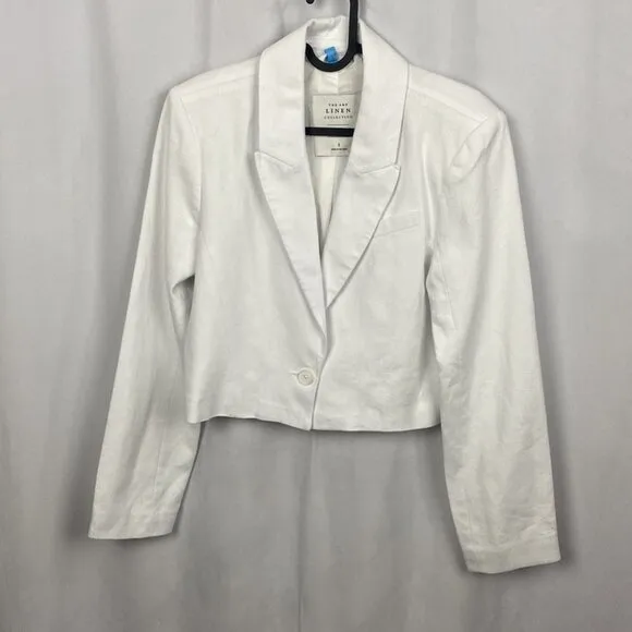 Abercrombie &amp; Fitch Premium Linen Cropped Blazer - White - Size Small