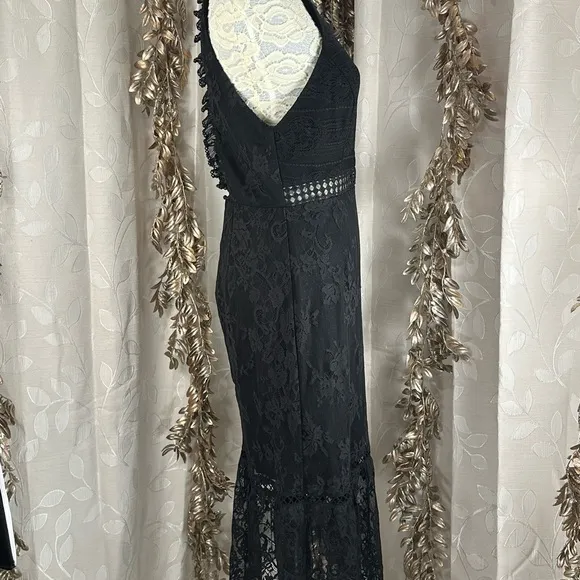 ABS by Allen Schwartz Black Lace Midi Dress | Size 12 | Gothic Glam
