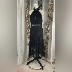 ABS by Allen Schwartz Black Lace Midi Dress | Size 12 | Gothic Glam