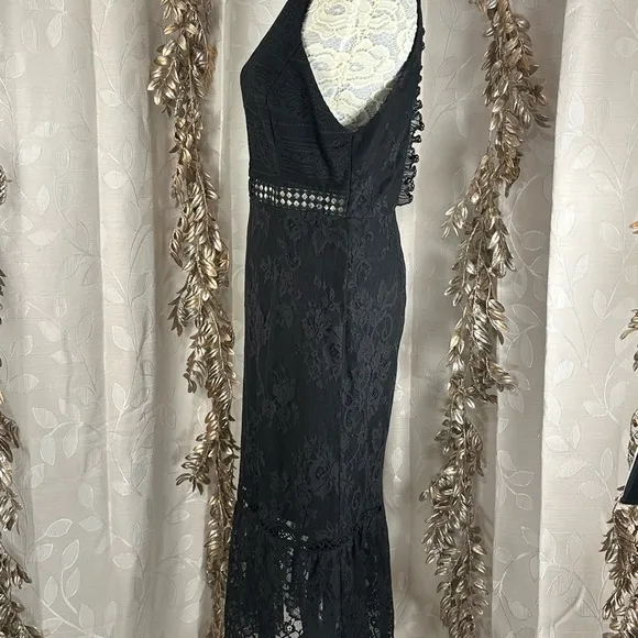 ABS by Allen Schwartz Black Lace Midi Dress | Size 12 | Gothic Glam
