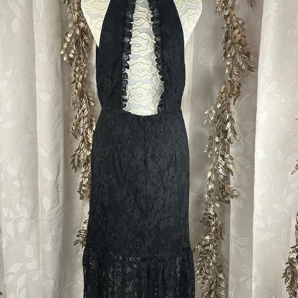 ABS by Allen Schwartz Black Lace Midi Dress | Size 12 | Gothic Glam