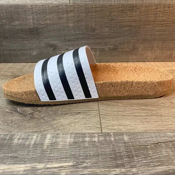 Adidas Adilette Cork Slides White Black