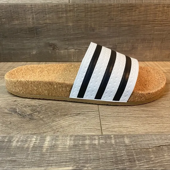 Adidas Adilette Cork Slides White Black