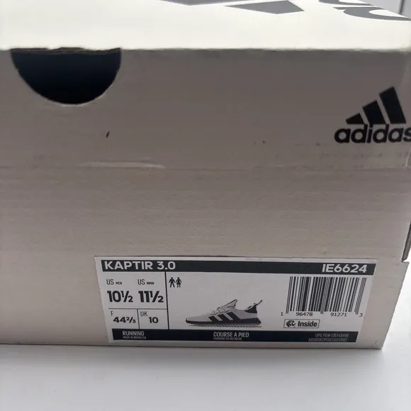 ADIDAS KAPTIR 3.0 RUNNING CASUAL SNEAKERS MEN'S SZ 10.5 WHITE BLACK IE6624 NIB