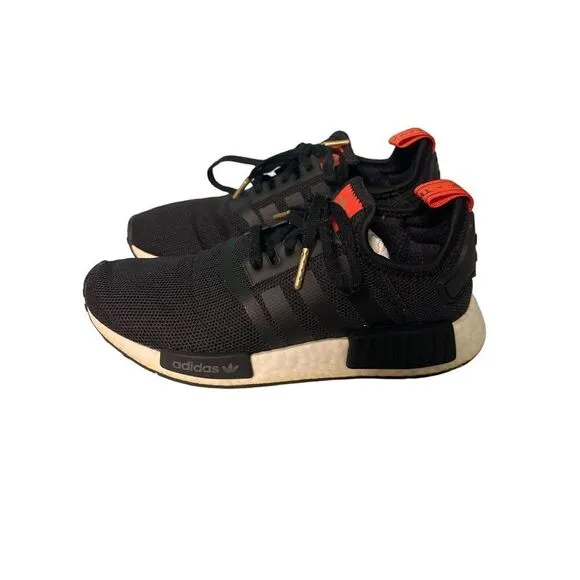 Adidas NMD R1 Black Sneakers with Red Accents‎ Boost Sole Casual Athletic  S-41