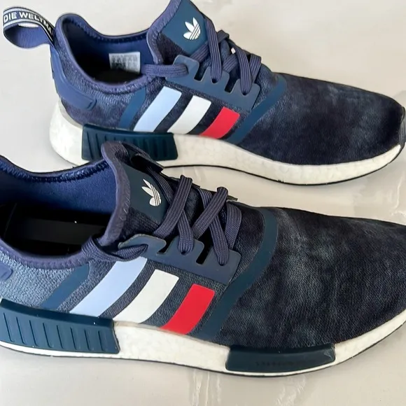Adidas Originals NMD R1 Sneakers Shadow Navy White Tint Glory Red Mens Sz 9