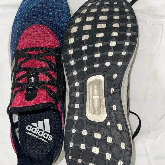 Adidas Red and Blue Sneakers with Breathable Knit Upper